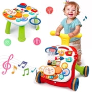Hot Bee 3-in-1 Baby Walker and Learning Table Center, Perfect Learning Toys Christmas Gift for Infants 6-12 Months, 17.3 Inch Perfect for Early Development & Playtime for Girls Boys-Red