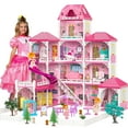 thumbnail image 1 of Hot Bee Dollhouse for Girls,4-Story 12 Rooms Playhouse with 2 Dolls Toy Figures,Pretend Doll House with Accessories,Gift Toy for Kids Ages 3 4 5 6, 1 of 7