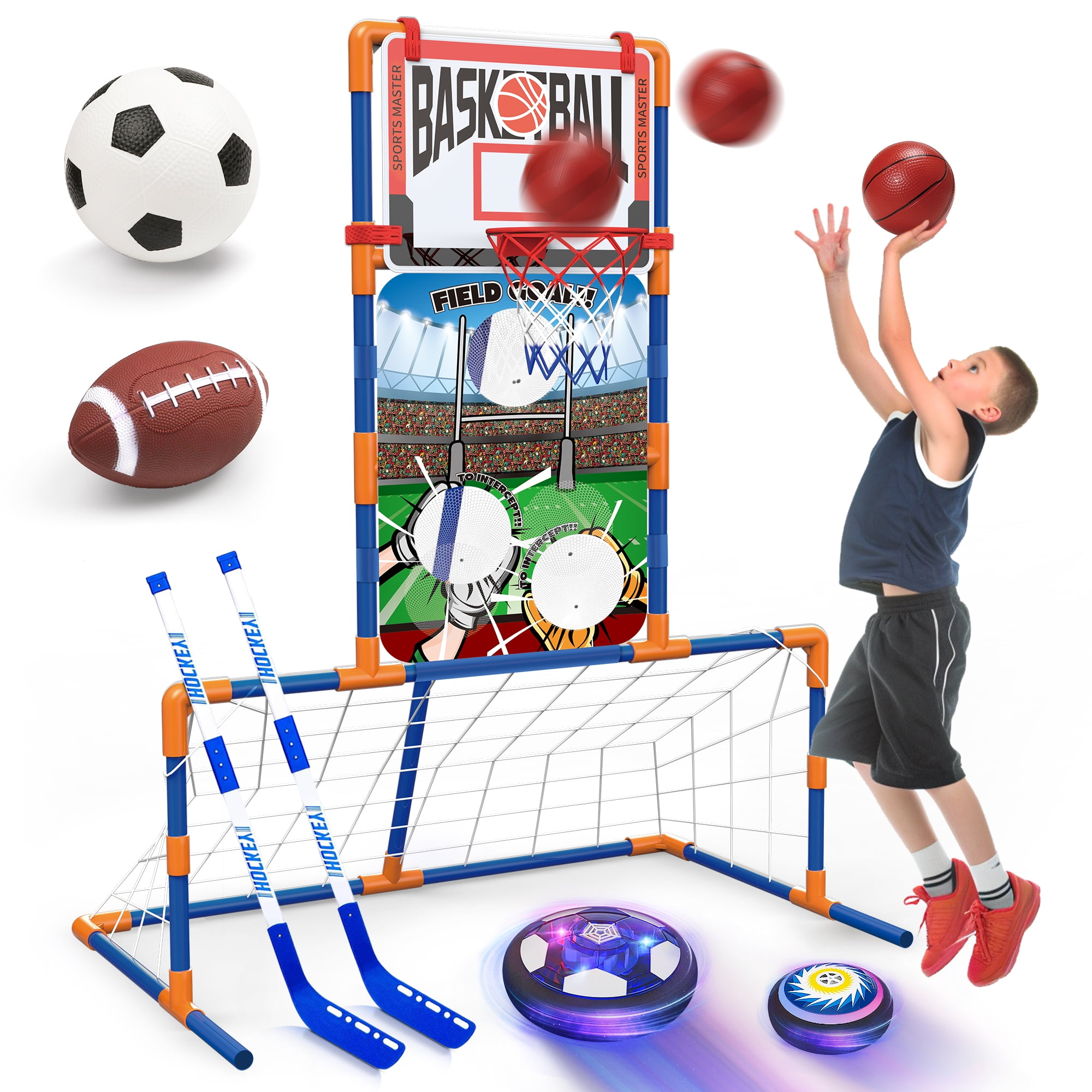 Hot Bee 5 in 1 Sports Center Basketball Hoop,Soccer Goal,Hover Ball