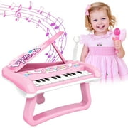 Hot Bee 5-in-1 Kids Piano Keyboard Toys with Microphone, 22 Keys, 22 Demo Songs, 5 Musical Instruments, and Animal Sounds, Early Learning for Toodlers Birthday Gift for Girls Boys 1-3