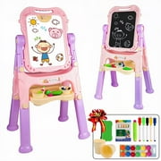 Hot Bee Art Easel for Kids 2-4, Double-side Standing Easel for Toddlers, Magnetic Drawing Board w/ Painting Accessories, Art Supplies Christmas Gifts for Little Boys Girls 3+, Middle Size Pink