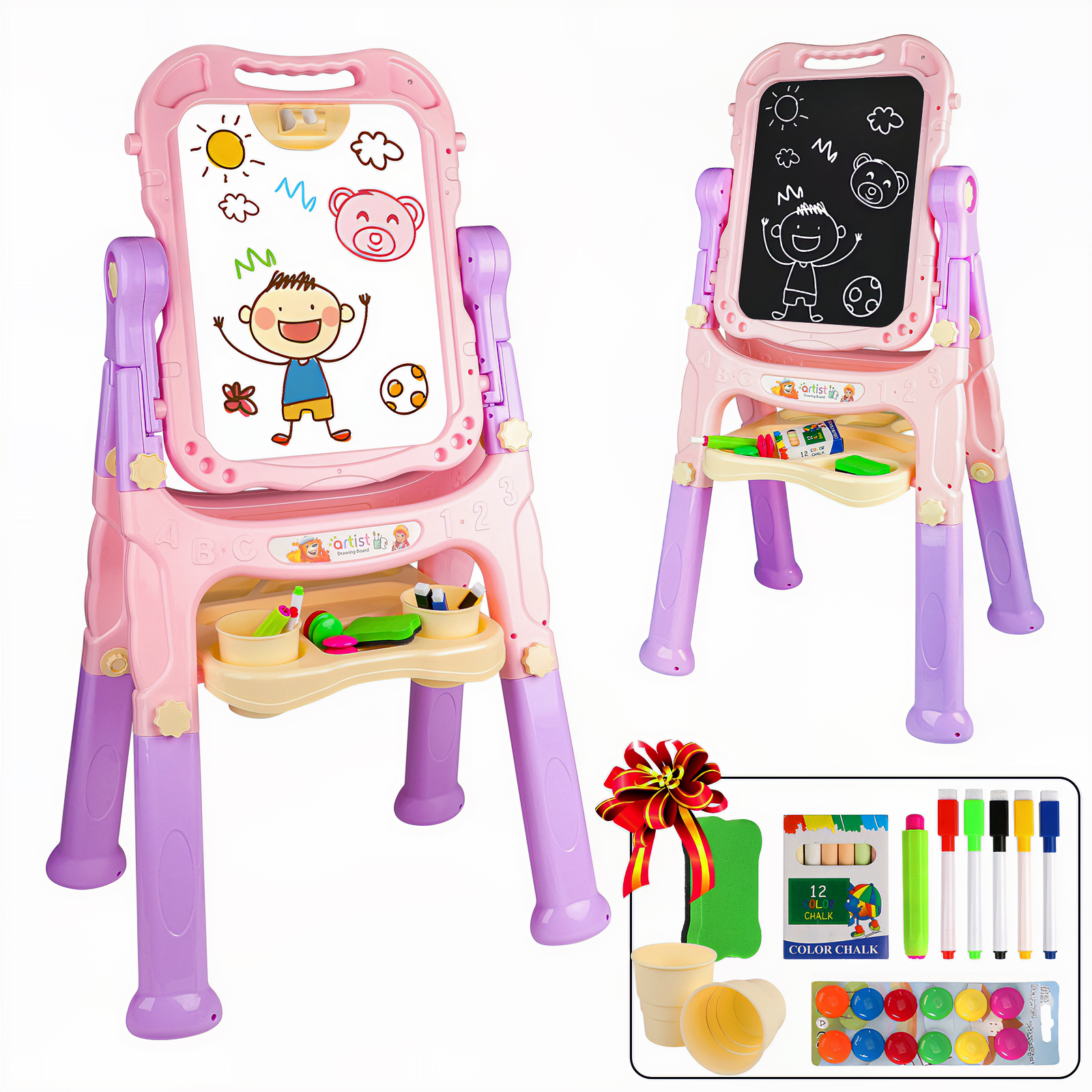 Double Sided Magnetic Whiteboard Chalkboard Painting Easel for Kids 