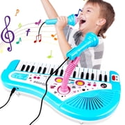 Carsky Baby Piano Toys for Kids, Blue Musical Keyboard Instrument with Microphone for Toddlers Boys Girls Christmas Gift Aged 4 5 6+, Musical Birthday Gift for Kids 3+