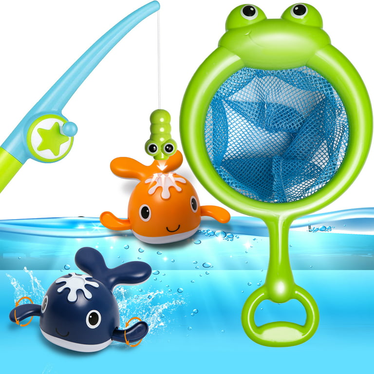 Hot Bee Bath Toys, Fishing Games Swimming Whales with Fish Net Bathtub Toy  for Toddlers Baby Kids Infant Girls Boys Age 18months and up 