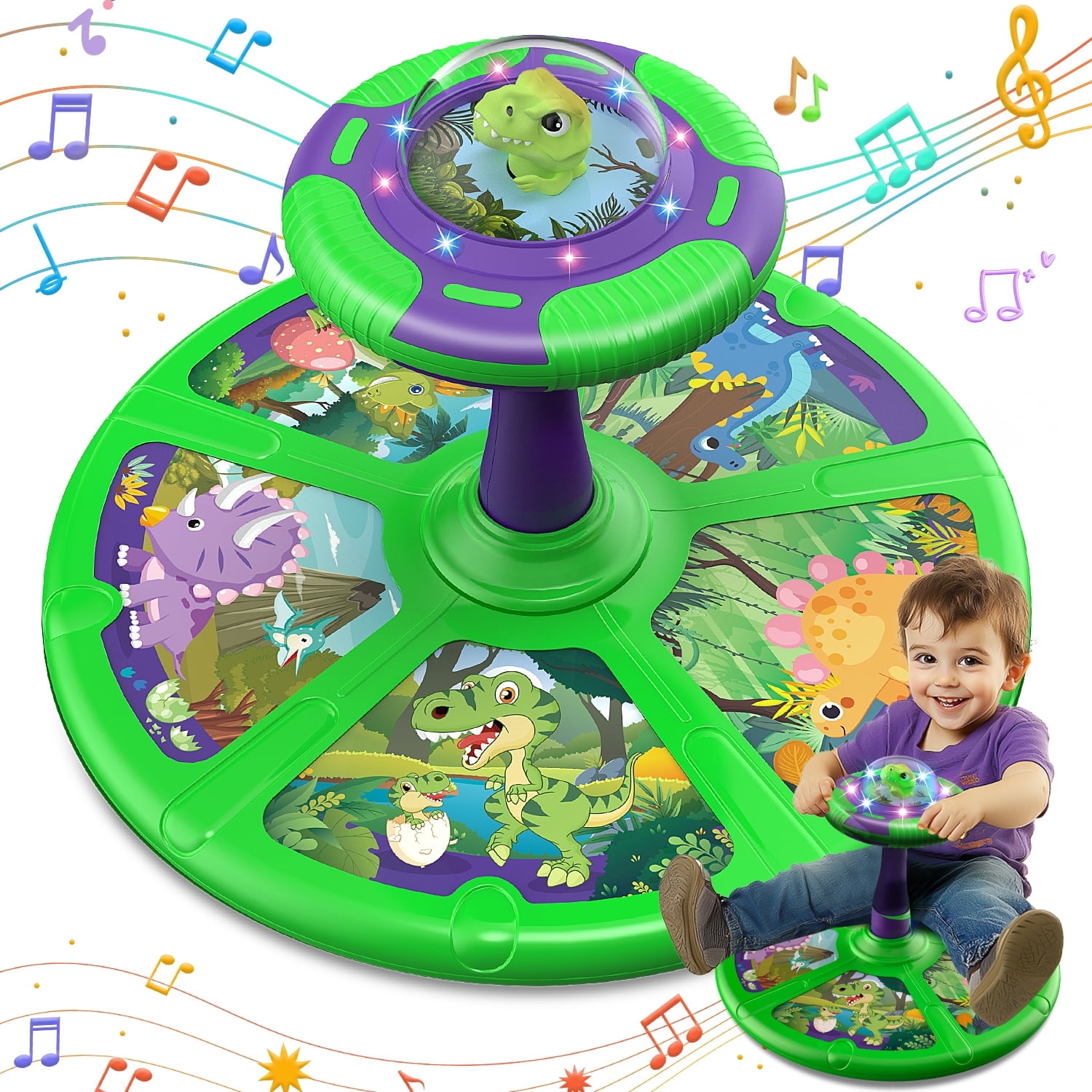 Carsky Dinosaur LED Sit and Spin Toys for Toddlers Age 1-3, Chrismas Birthday Gift for Boys Girls 1 2 3 4 Years Old