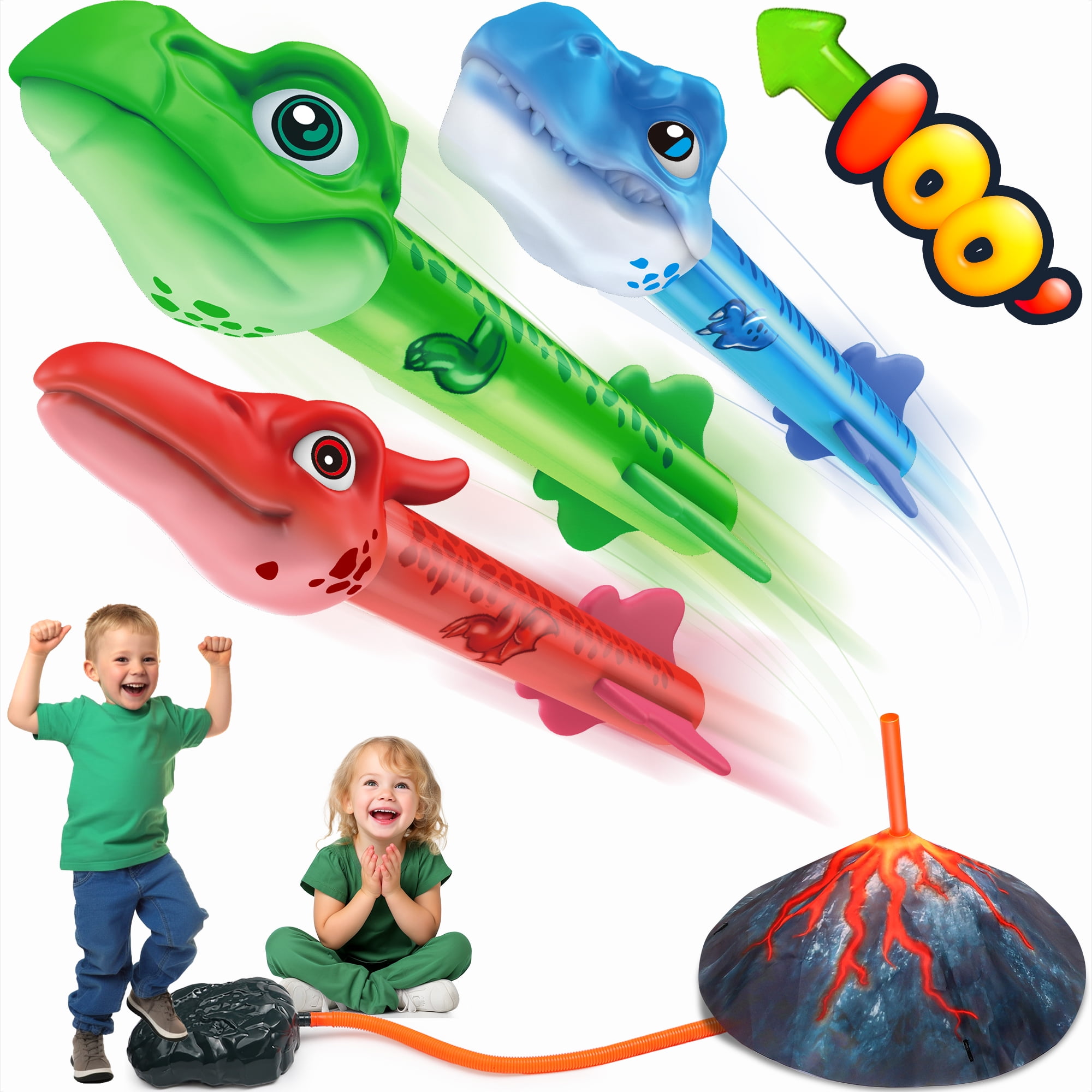  MindSprout Dino Blasters, Rocket Launcher for Kids - Launch up  to 100 ft. Birthday Gift, for Boys & Girls Age 3, 4, 5, 6, 7, Years Old -  Outdoor Toys, Family