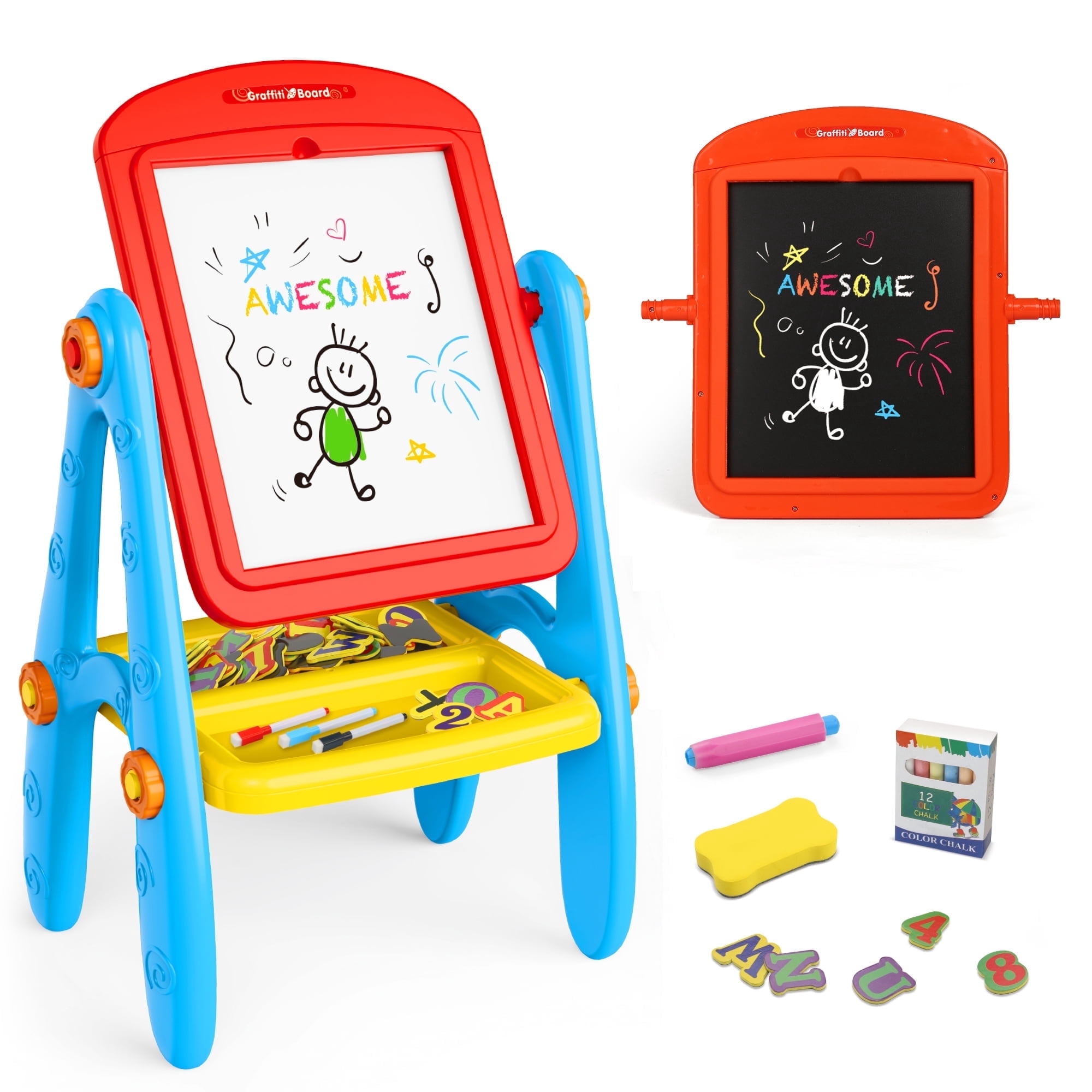 Carsky Easel for Kids, Double Sided Chalkboard and Whiteboard with Painting Accessories, Christmas Birthday Gift for Toddlers Boys and Girls Age 2-6