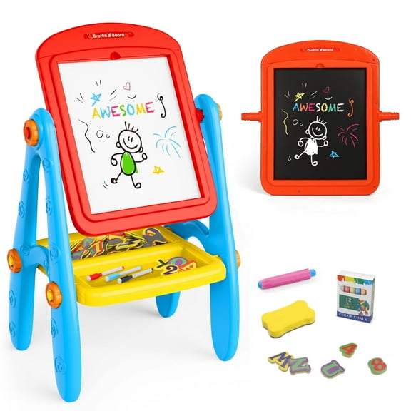Hot Bee Easel for Kids, Double Sided Chalkboard and Whiteboard with Painting Accessories, Christmas Birthday Gift for Toddlers Boys and Girls Age 2-6