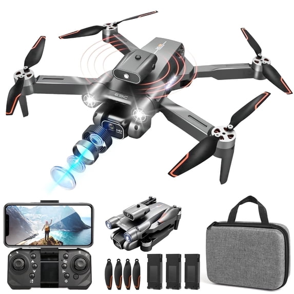 Carsky Foldable Aerial Drones, 1080p Ajustable Dual Camera & 3 Batteries, Brushless FPV Quadcopter UAV, Optical Flow, 360° Obstacle Avoidance, Waypoint Fly, Christmas Toy Gift for Adults & Kids