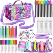 Hot Bee Fruit Scented Unicorn Marker Set, Painting Art Kit for Girls, 67 Piece Set with Markers, Crayons, Stickers, Christmas Unicorn Gift for Girls 4-12