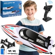 Carsky High Speed RC Boats for Adults Kids, 2.4 GHz 20Km/h Fast Racing Boats with Rechargeable Battery, Remote Control Electric Boats Pools and Lakes Toys for Boys Childs Age 3-7 8-12 White