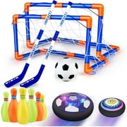 Hot Bee Hover Soccer Ball Set with 2 Goals, 3-in-1 LED Soccer Hockey Bowling Set Indoor/Outdoor Toys Gifts for Kids Boys Girls Ages 3+