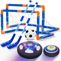 Hot Bee Hover Soccer Hockey Ball Set, 2 in 1 LED Rechargeable Soccer with 2 Goals Indoor/Outdoor Games Toys for Kids Boys Girls Ages 3+