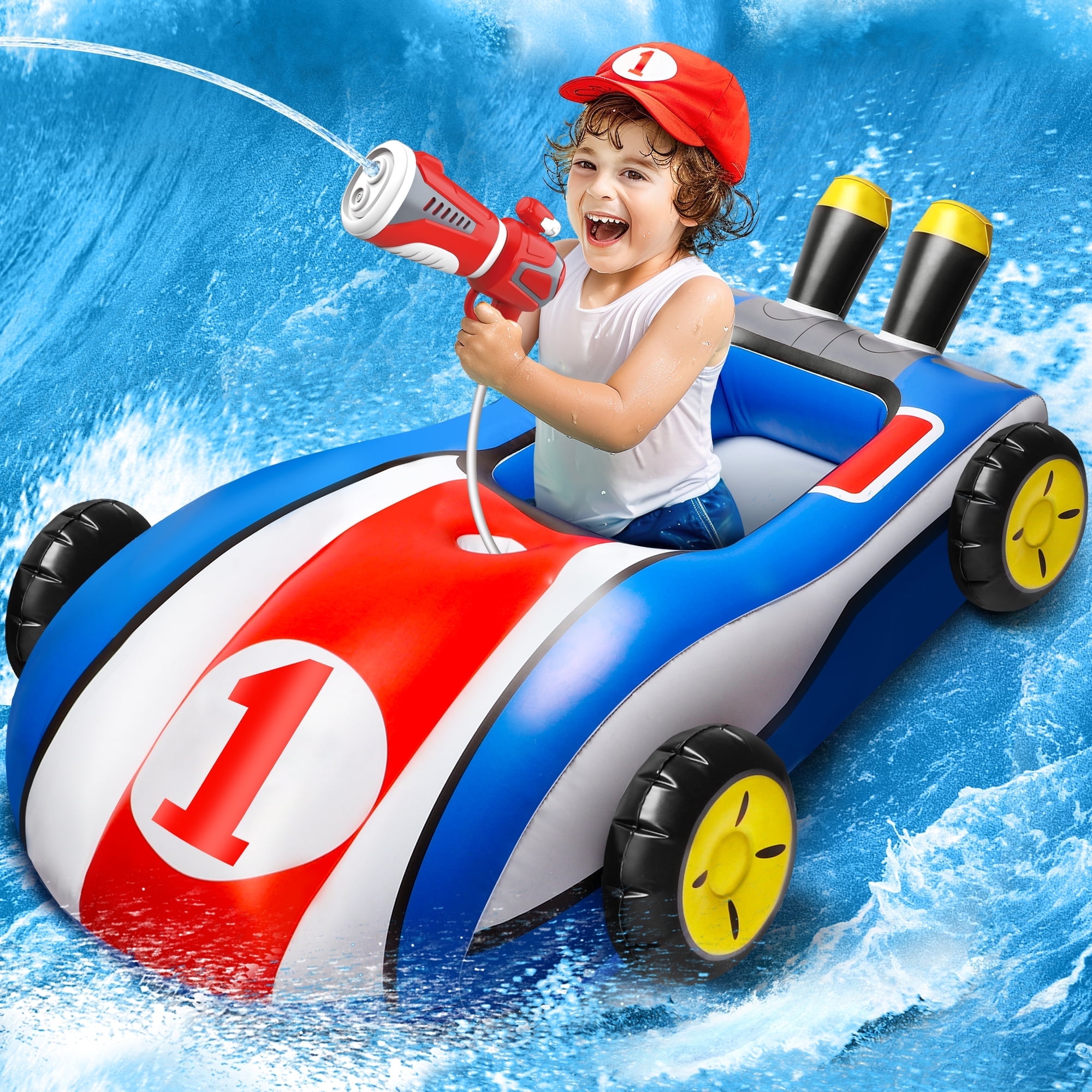 2 Sets Kids Pool Floats With Water Guns - Inflatable Swimming Rings & Squirt Guns For Ages 8-12
