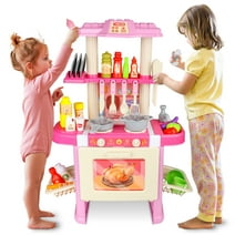 Hot Bee Kids Kitchen Set Toys with Realistic Sounds, Lights, and Hours of Imaginative Play, Kitchen Playset for Toddlers Girls