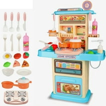 Hot Bee Kids Play Kitchen Set, Kitchen Toys for Girls, with Lights & Sounds, Blue-Pink, Pretend Play Foods for Toddlers Girls Gifts 3-6 Years.