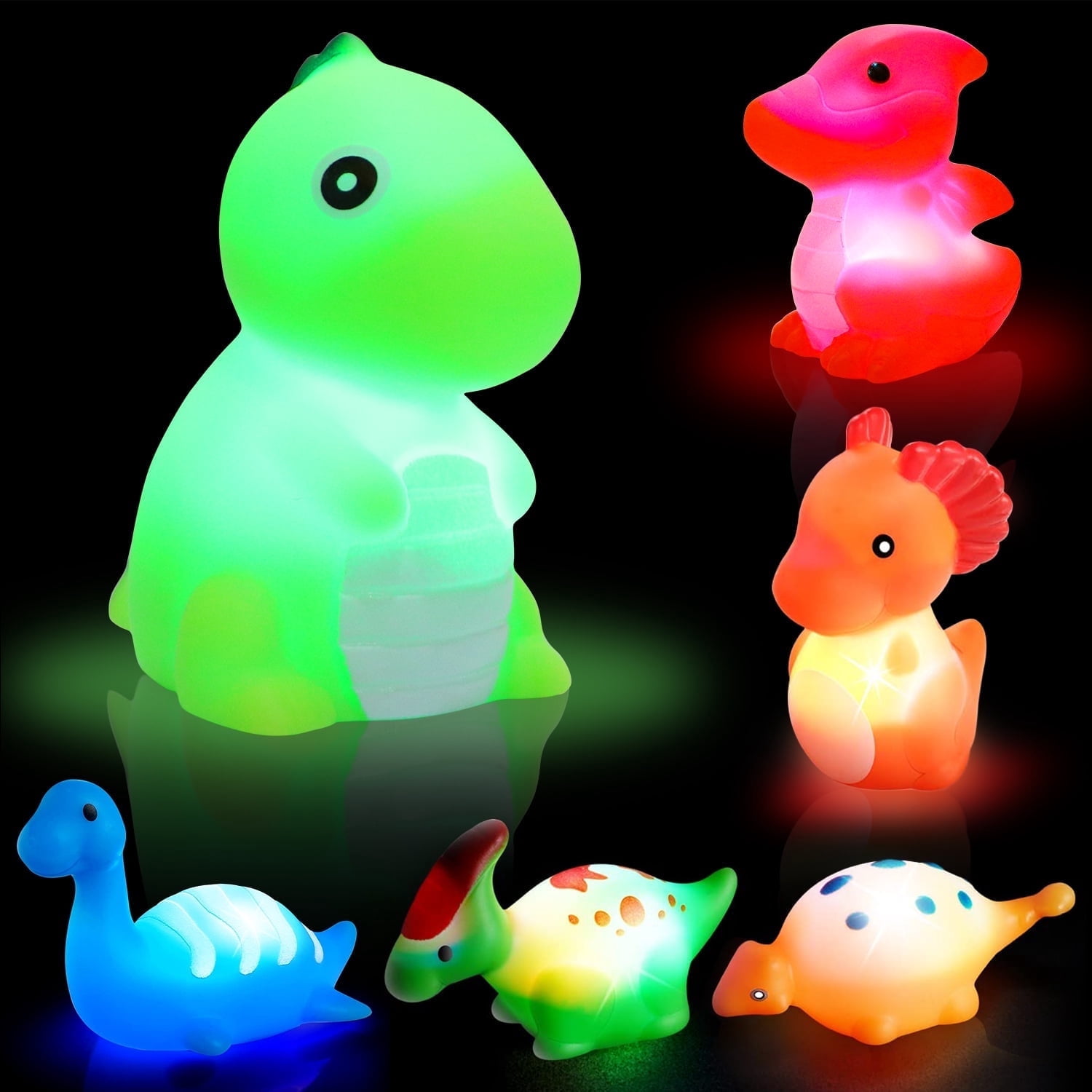 Hot Bee Light-up Floating Bath Toys for Baby, 6 Packs Dinosaur for Toddlers, Baby Bathtub Toy Set for Infant Boys Girls 6 Months+ Christmas Gifts