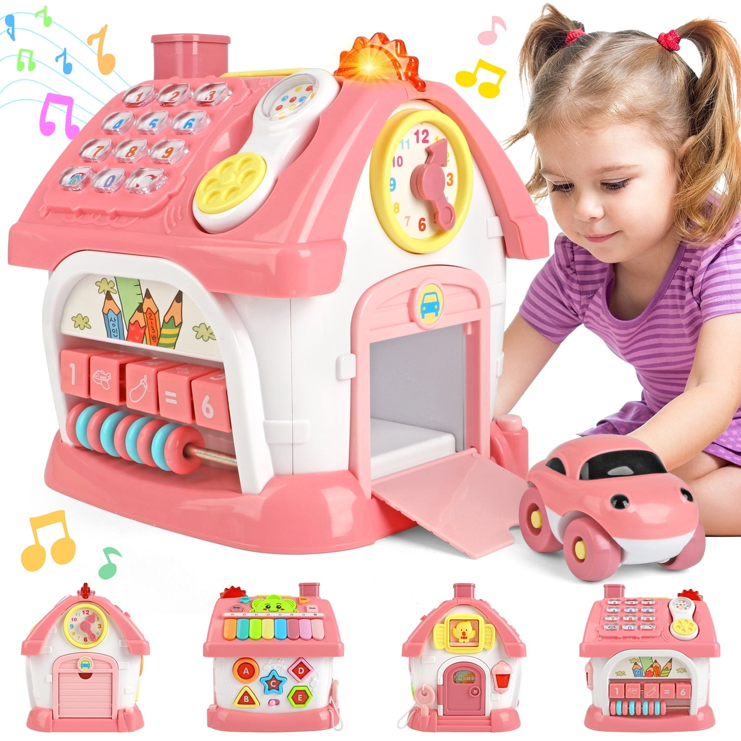 Carsky Montessori Baby Learning Toy for 1+ Year Old – Multi-Activity Educational Cube with Shape Sorter, Gear Play, Music & Light – Sensory Development Toy for Toddlers Age 6-18 Months