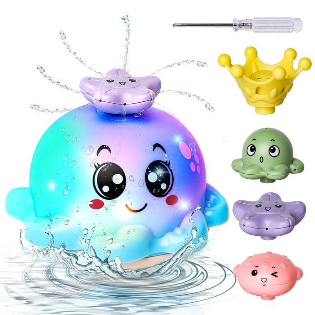 Hot Bee Octopus Baby Bath Toys for Kids, 4 Water Spray Modes Flashing