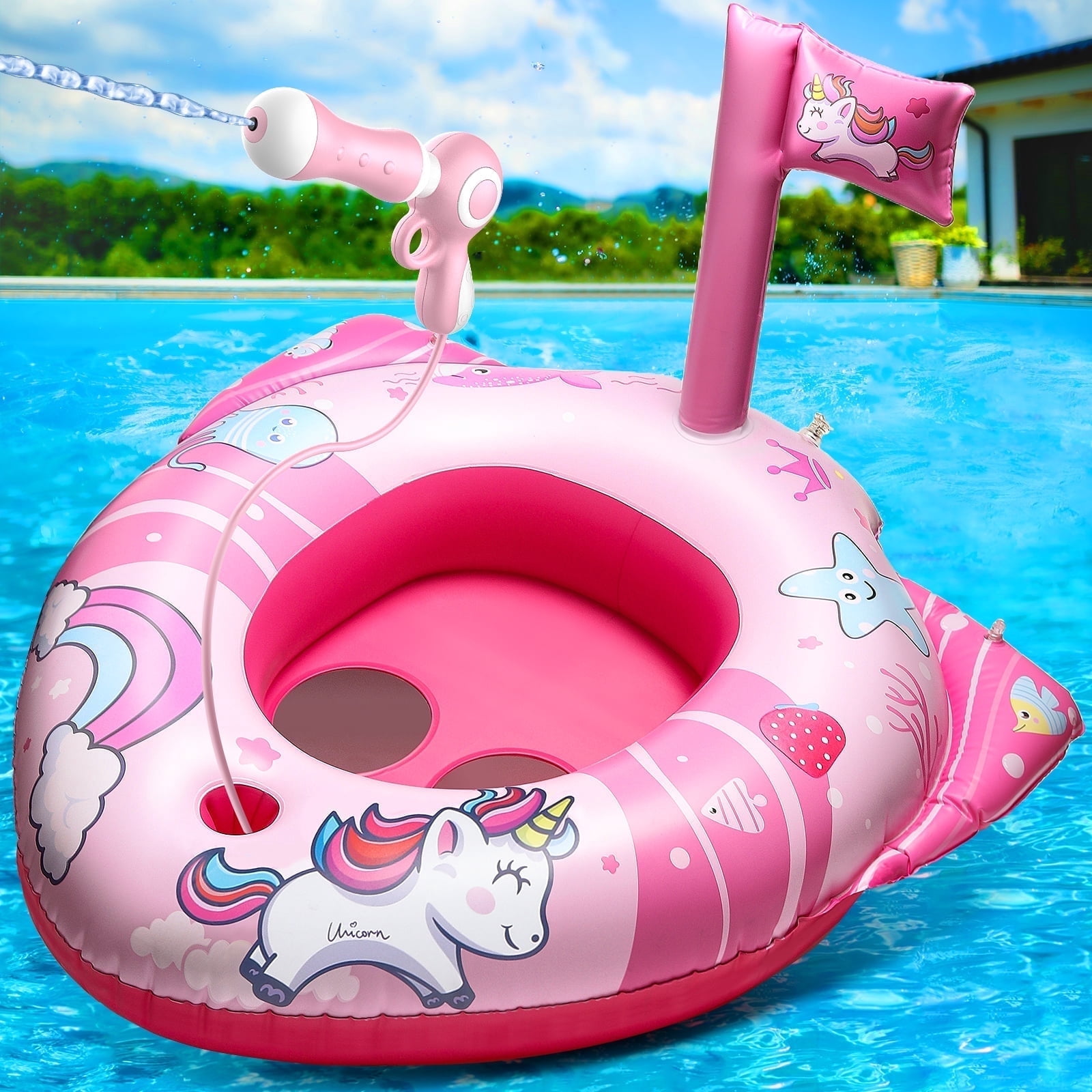 Hot Bee Pool Floats for Kids and Toddlers, Inflatable Pool Toys with Water Squirt Gun, Swimming Pool Toys for Toddlers 1-3, Outdoor Toys Boys and Girls for Aged 3-8 Years