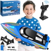 Carsky RC Boat for Adults & Kids, Fast Remote Control Boat with Led Lights for Pools and Lakes, 2.4Ghz High Speed RC Boat with Rechargeable Battery, Racing Boat for Kids Gifts for Boys Girls Aged 5+