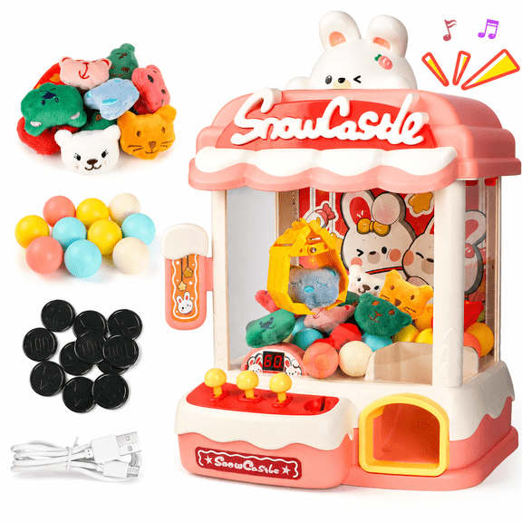 Carsky Rabbit Claw Machine with Music, Mini Arcade Prize Grabber Game with 10 Plush Prizes, 10 Color Balls, 12 Game Coins, USB Cable, Desktop Carnival Game Machine