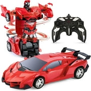 Hot Bee Remote Control Car,Transform Robot Toys 1:18 RC Cars for Kids,Red, 2.4Ghz 360°Rotating Stunt Race Car Toys for Kids Boys 5-8.