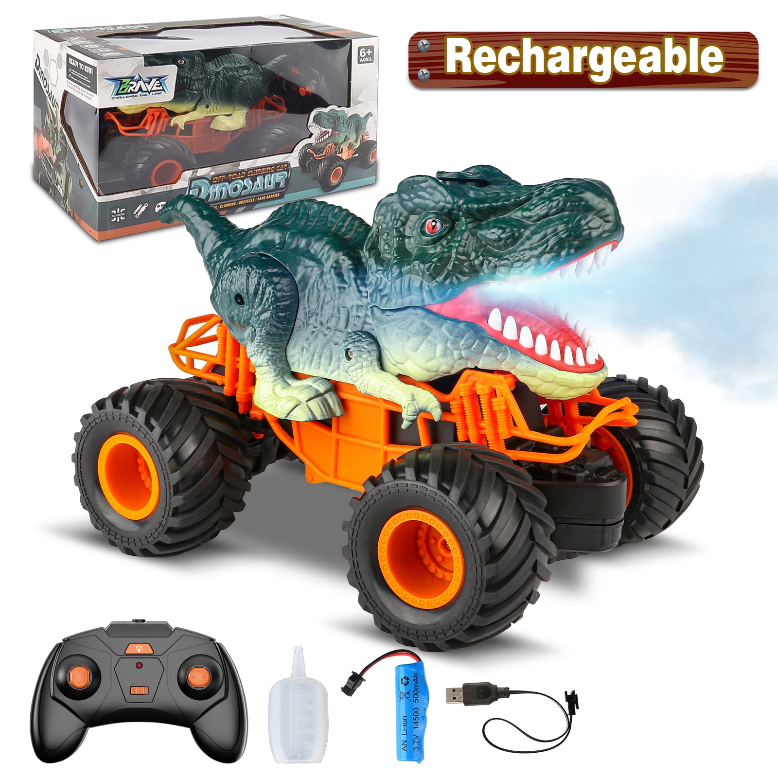 Hot Bee Remote Control Dinosaur Car Toys for Boys, Light & Sound Spray