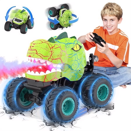 Hot Bee Remote Control Dinosaur Truck, Ultimate Stunt Car for Kids 5-7, 2.4GHz Wireless RC Dino Monster Truck with Lights, Mist Spray, and Music, Perfect Christmas Gift for Dino Lovers Boys&Girls 3+