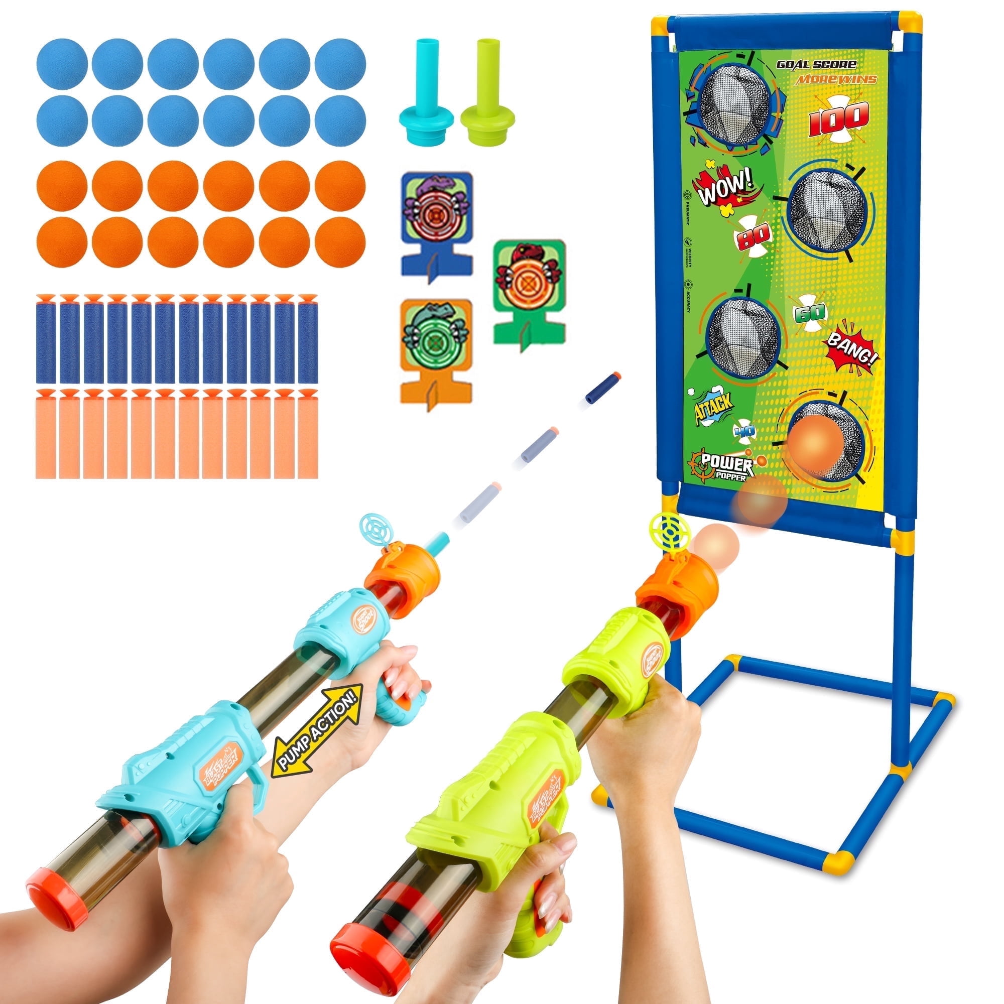 Carsky Shooting Game Toy for Kids Age 6-12 , 2 Air Pump & Shooting Target & 48 Foam, Indoor&Outdoor Play- Ideal Christmas Birthday Toy Gift for Boys 3+
