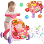 Carsky Sit-to-Stand Learning Walker, 2 in 1 Baby Push Walker and Activity Center, Music Learning Toy, Birhday Christmas Gift for Boys Girls 6 to 18 Months-Pink