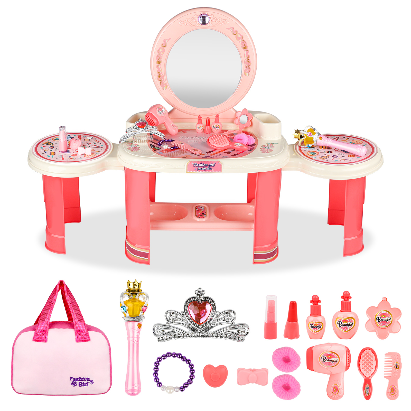 Hot Bee Toddler Vanity Set,Kids Makeup Table with Mirror and Beauty Accessories,Birthday