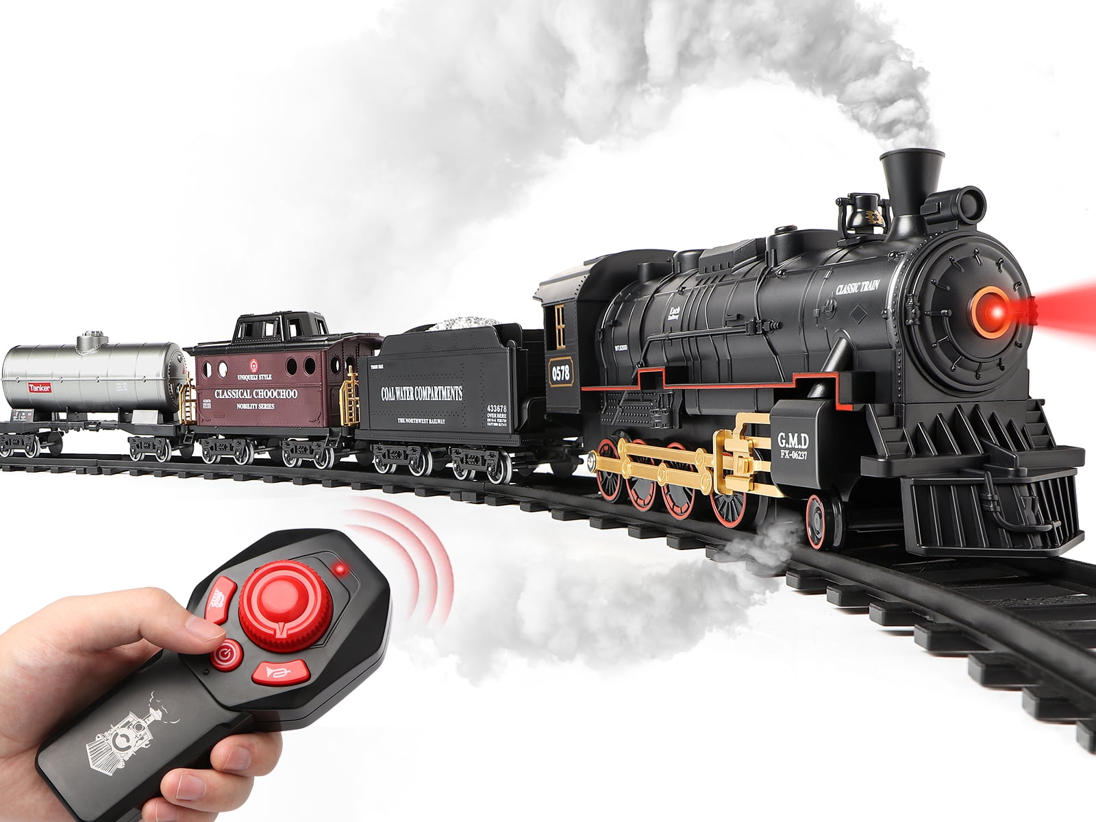  Hot Bee Train Set - Train Toys for Boys Girls w/Smokes, Lights  & Sound, Tracks, Toy Train w/Steam Locomotive Engine, Cargo Cars & Tracks,  Christmas Train Toys Gifts for 3 4