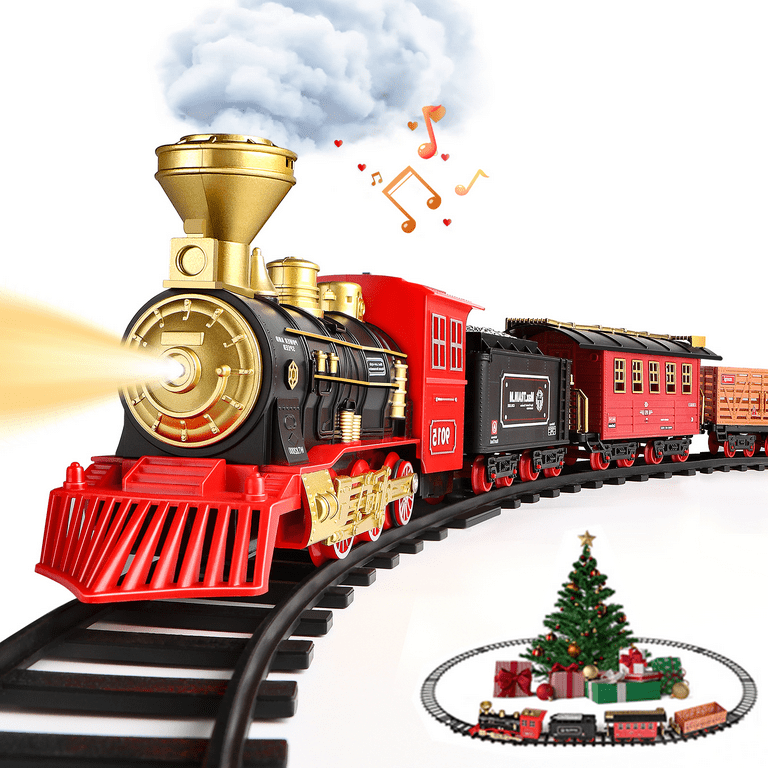  Hot Bee Train Set - Train Toys for Boys Girls w/Smokes, Lights  & Sound, Tracks, Toy Train w/Steam Locomotive Engine, Cargo Cars & Tracks,  Christmas Train Toys Gifts for 3 4