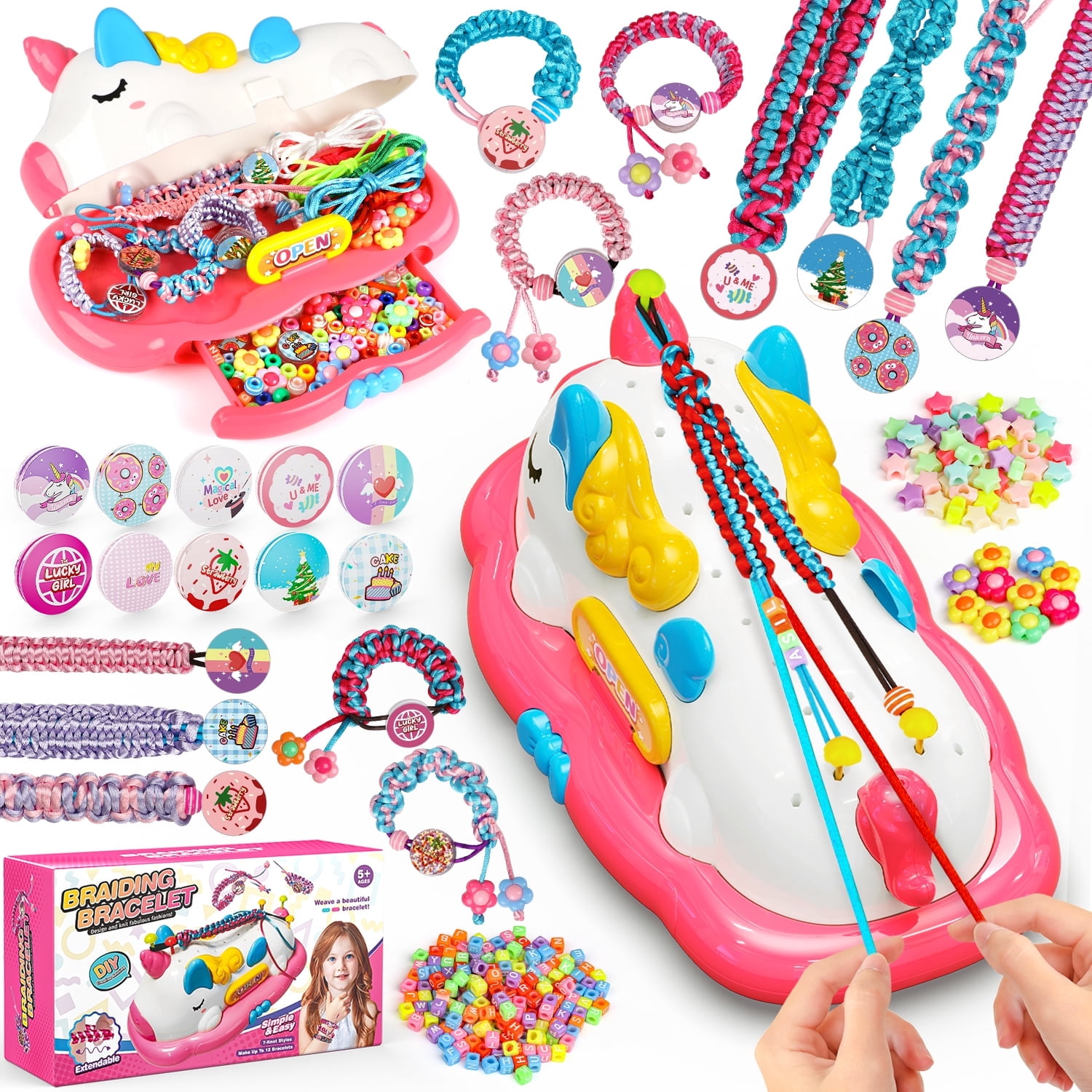 Carsky Unicorn Friendship Bracelet Kits for Girls 8-12, DIY Art Craft Bracelet String Making Set, Christmas Pink Unicorn Toys Gifts for Kids 6 7 8+