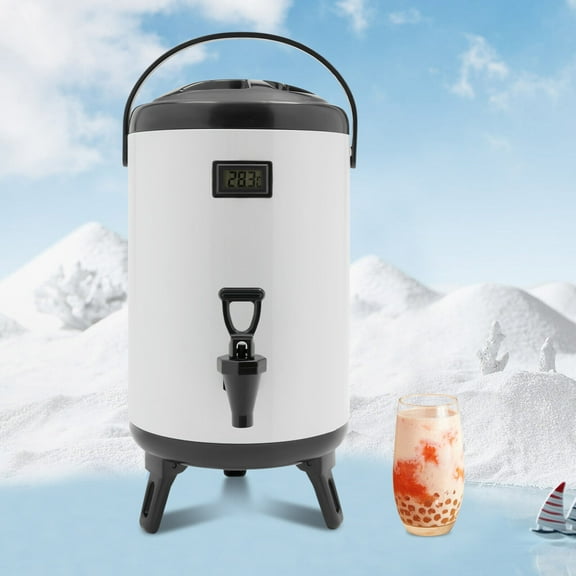 Hot Beverage Dispenser, 10L/2.64Gal Insulated Beverage Dispensers Insulated Thermal Hot and Cold Beverage Dispenser with Spigot & Thermometer Stainless Steel Drink Dispenser for Tea Coffee Milk