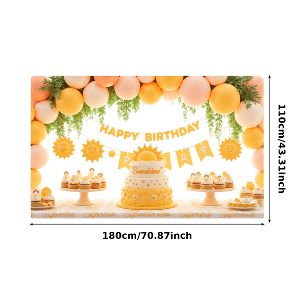 Sunshine Theme Happy Birthday Banner Colorful Balloons Decorative Design for Kids Party Indoor Celebration Photo Shoot