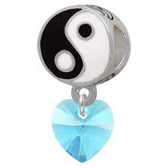 Hot Blue Crystal Heart - Yin Yang Charm Bead