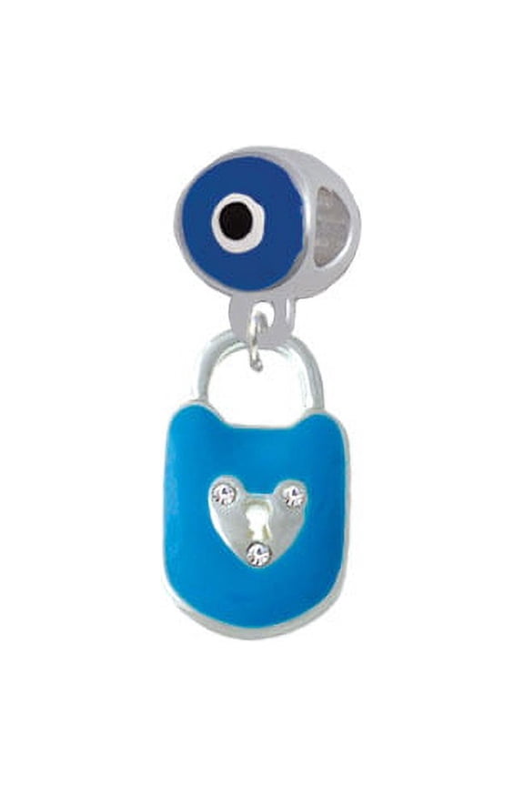 Hot Blue Enamel Lock with Clear Crystals - Blue Evil Eye Charm Bead