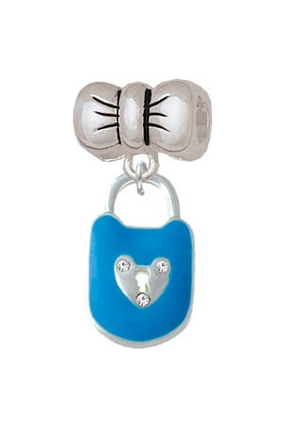 Hot Blue Enamel Lock with Clear Crystals - Bow Charm Bead