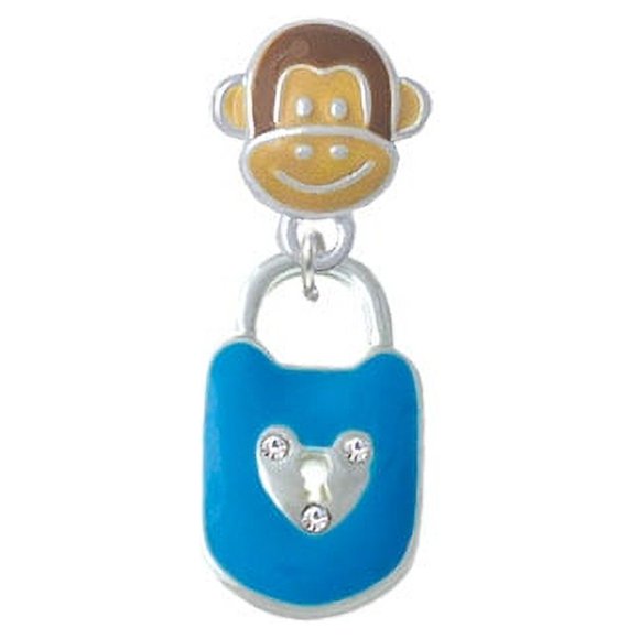 Hot Blue Enamel Lock with Clear Crystals - Monkey Face Charm Bead