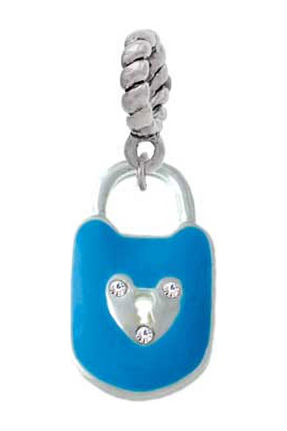 Hot Blue Enamel Lock with Clear Crystals - Rope Charm Bead