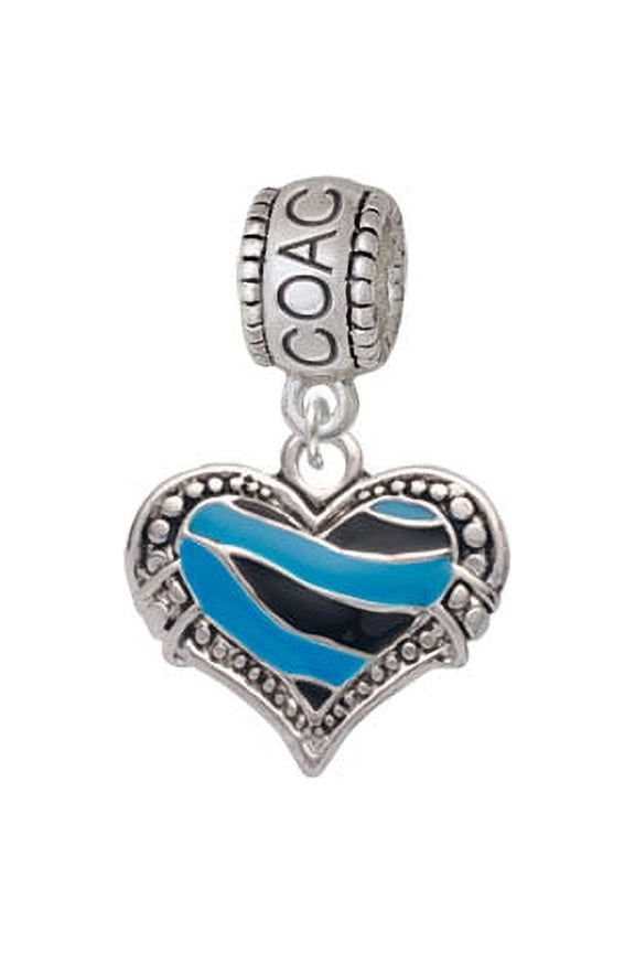 Hot Blue Tiger Print Heart - Coach Charm Bead