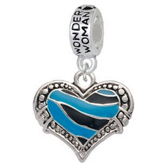 Hot Blue Tiger Print Heart - Wonder Woman Charm Bead