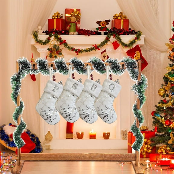 Hot Branch Thread Letter Christmas Stockings, 9 Inch Embroidered Stockings for Fireplace, Personalized Holiday Stockings for Family, Christmas Mantel Decor with Name for Holiday Gift Akmoler