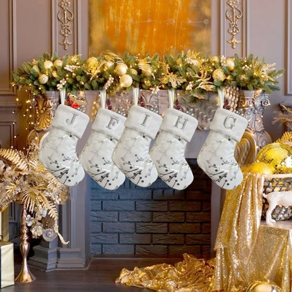 Hot Branch Thread Letter Christmas Stockings, 9 Inch Embroidered Stockings for Fireplace, Personalized Holiday Stockings for Family, Christmas Mantel Decor with Name for Holiday Gift Akmoler