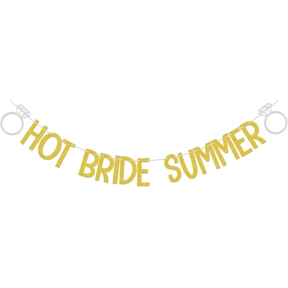 Hot Bride Summer Banner, Tropical Pool Beach Bachelorette Bridal Shower Decorations, Hawaiian Luau Wedding Engagement Party Supplies Gold Silver