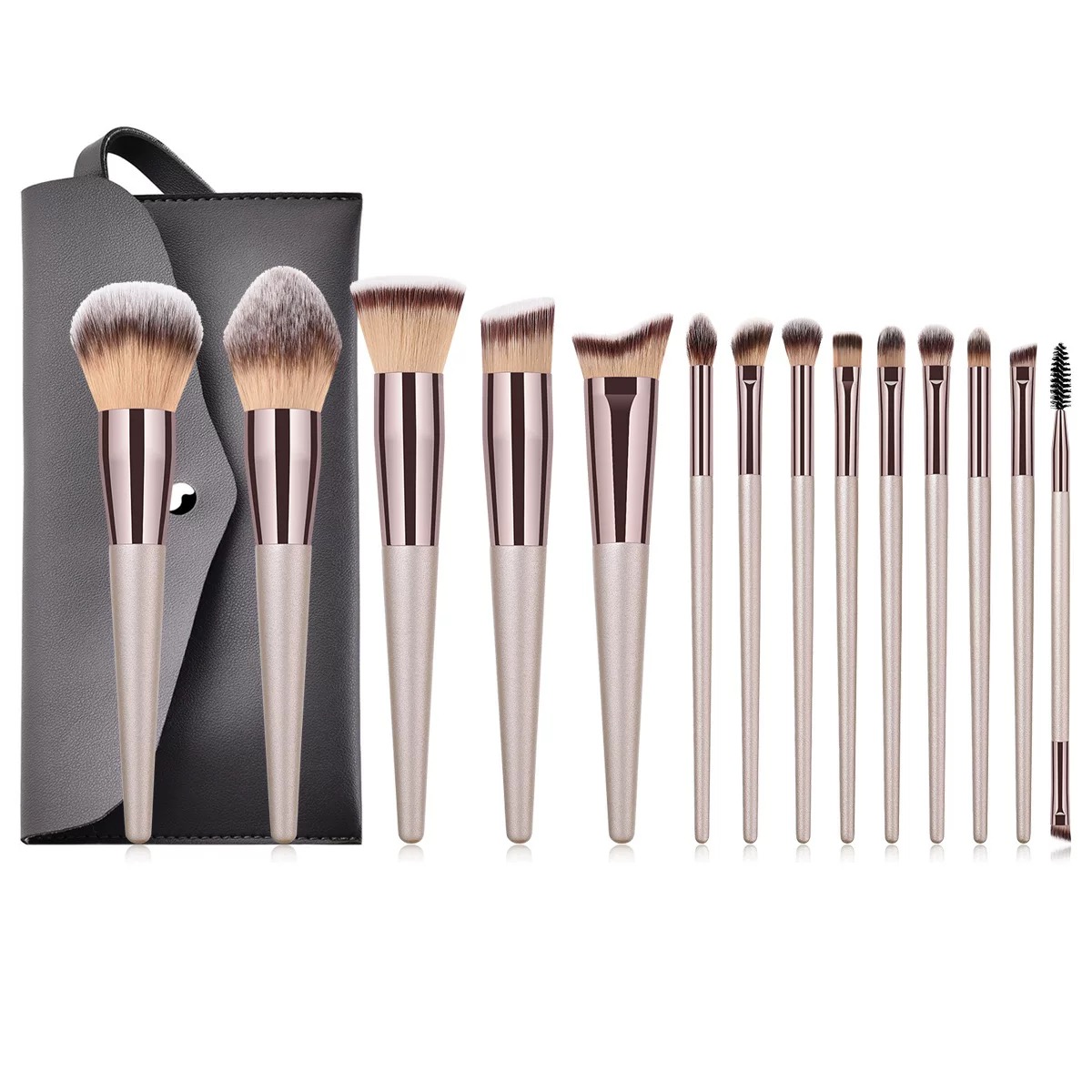 Hot Champagne Makeup Brushes Set for Women Cosmetic Foundation Powder ...