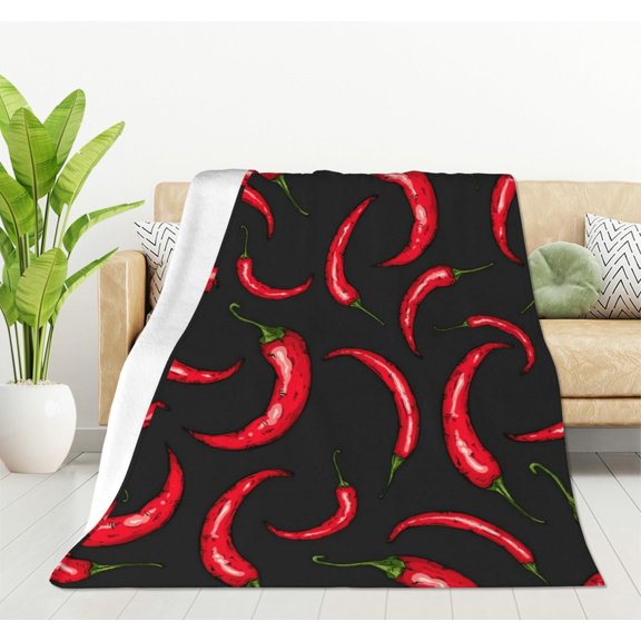 Hot Chili Pepper Fleece Throw Blanket Ultra Soft Cozy Blooming Decorative Flannel Blanket All Season for Home Couch Bed Chair Travel 50x60in
