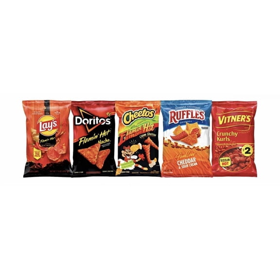 Hot Chips Variety Pack (5 Pack, 2.57.75 oz Bags)  Flamin Hot Lays, Doritos, Cheetos, Ruffles & Vitners
